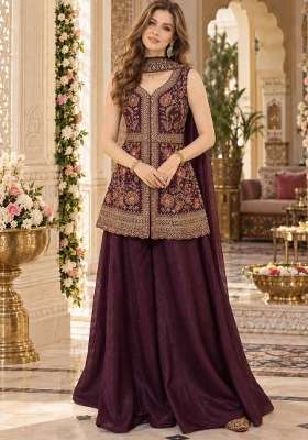 Maroon Embroidery Georgette Kurta Set