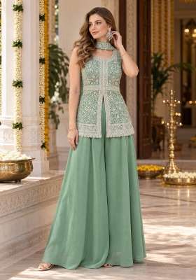 Green Embroidery Georgette Kurta Set