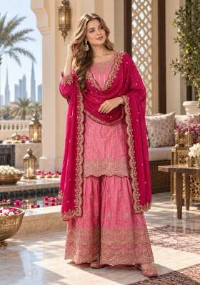 Pink Embroidery Silk Kurta Set