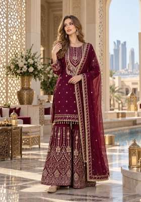 Maroon Embroidery Georgette Kurta Set