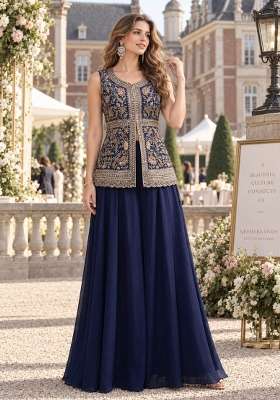 Navy Blue Embroidery Georgette Kurta Set