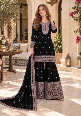 Black Embroidery Silk Kurta Set