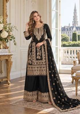 Black Embroidery Silk Kurta Set