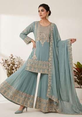 Sea Green Embroidered Georgette Kurta Set