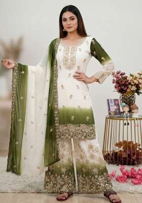Green Embroidered Georgette Kurta Set
