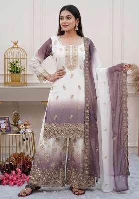 Purple Embroidered Georgette Kurta Set