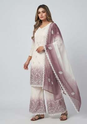 Purple Embroidered Georgette Kurta Set