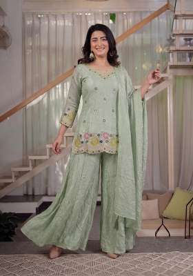 Light Green Embroidered Silk Kurta Set