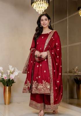 Red Embroidered Silk Kurta Set
