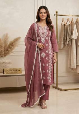 Pink Embroidery Cotton Kurta Set