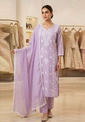 Lavender Embroidery Cotton Kurta Set