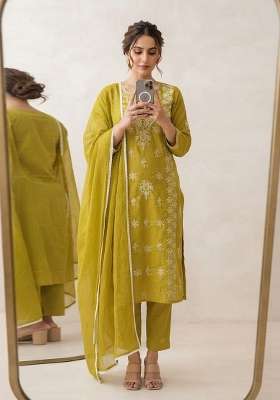 Green Embroidery Cotton Kurta Set