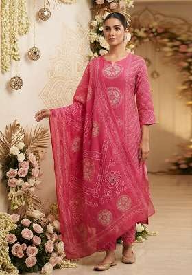 Pink Printed Cotton Kurta Set
