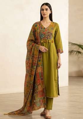 Green Printed Cotton Kurta Set