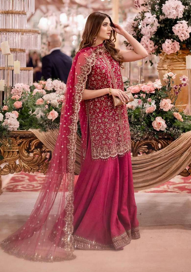 Pink Embroidery Silk Palazzo Set - Indya