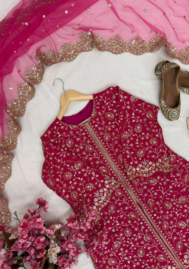 Pink Embroidery Silk Palazzo Set - Indya