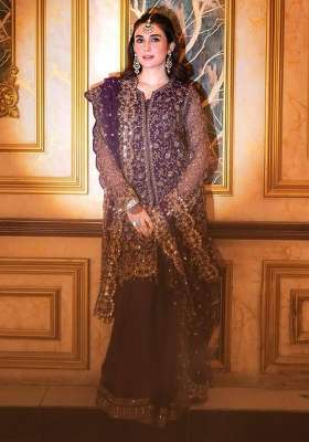 Purple Embroidery Silk Palazzo Set