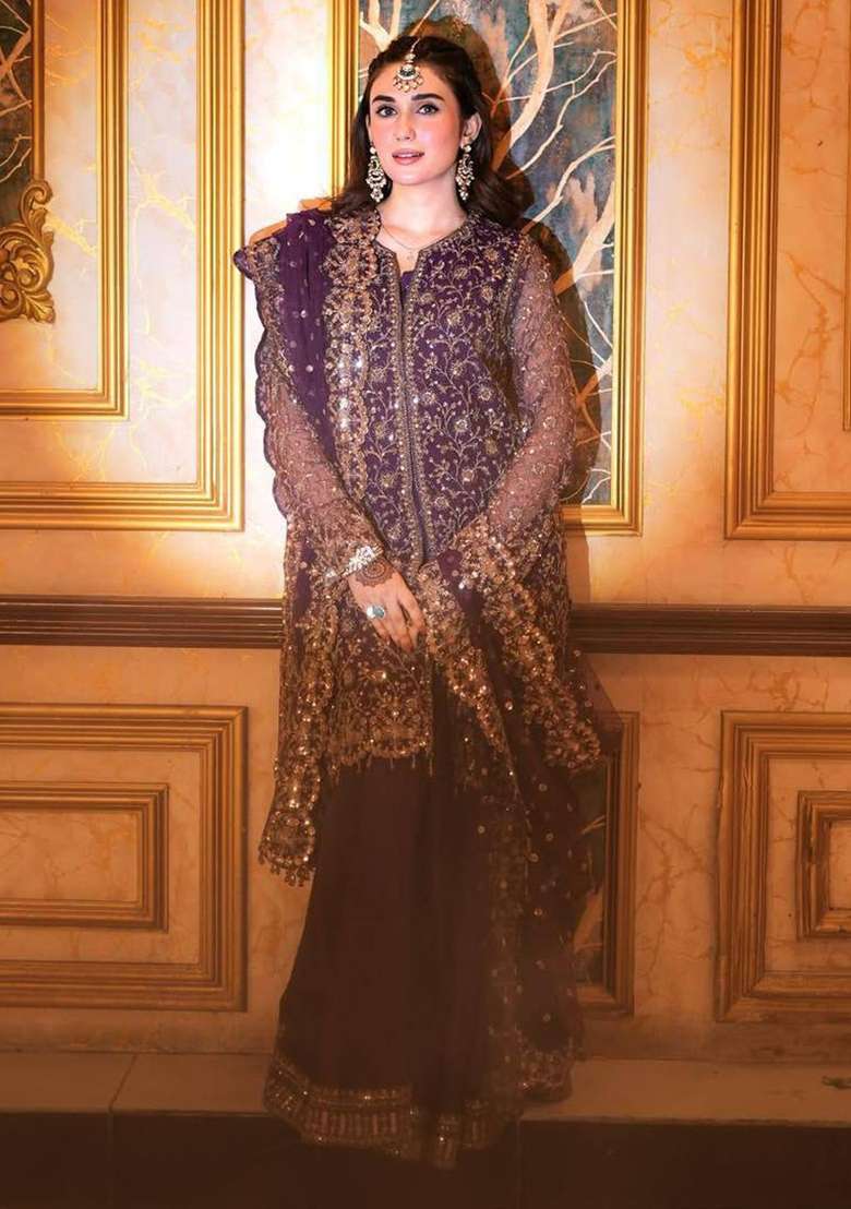 Purple Embroidery Silk Palazzo Set - Indya