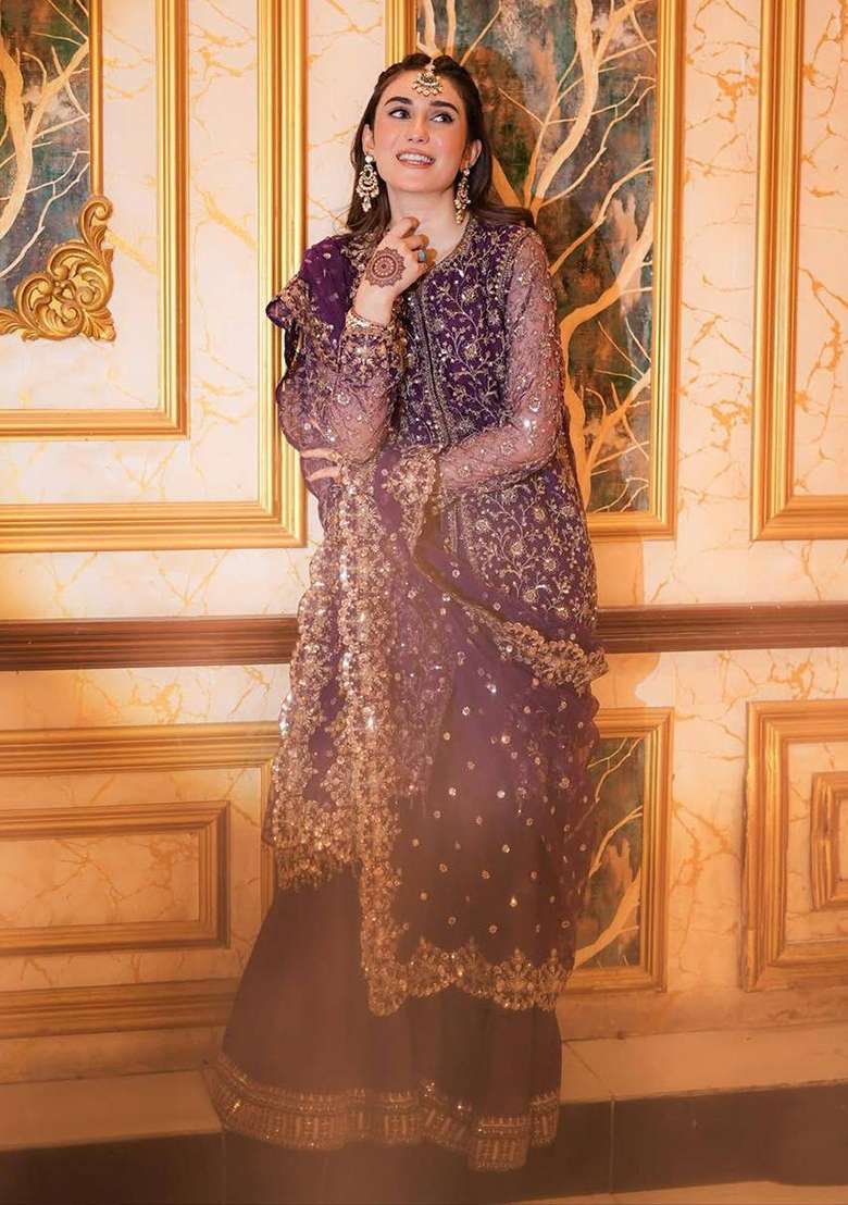 Purple Embroidery Silk Palazzo Set - Indya