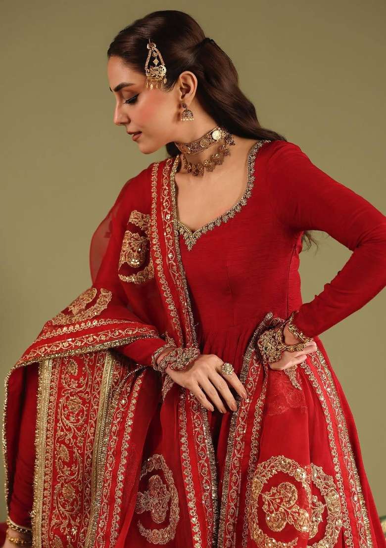 Red Embroidery Silk Palazzo Set - Indya
