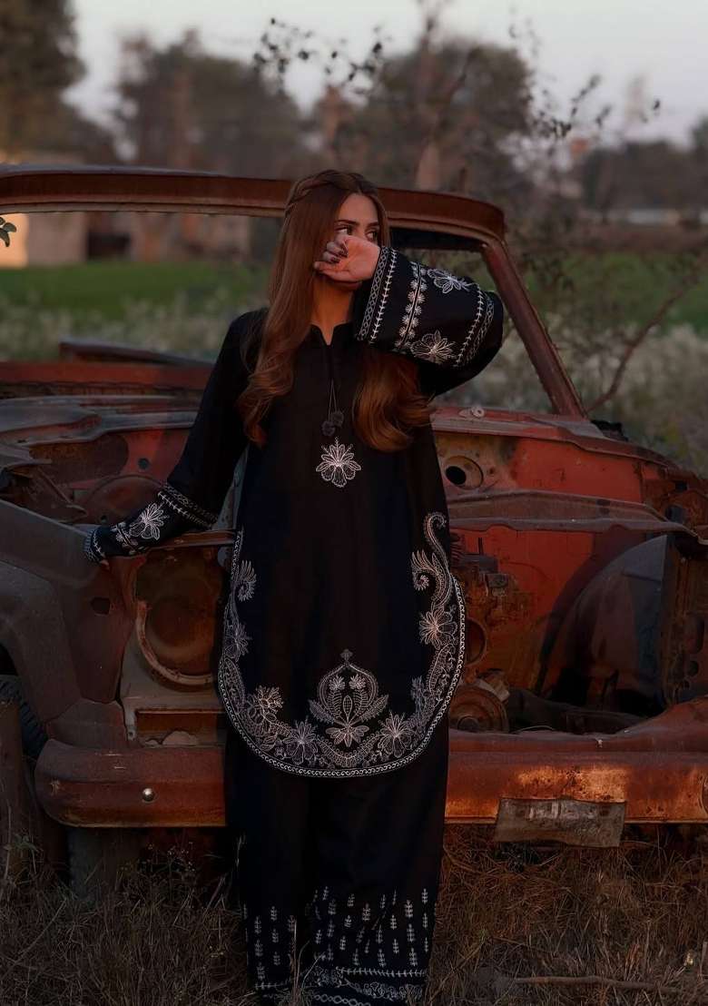 Black Embroidery Silk Palazzo Set - Indya
