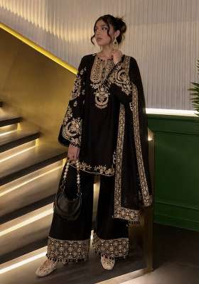 Black Embroidery Crepe Palazzo Set