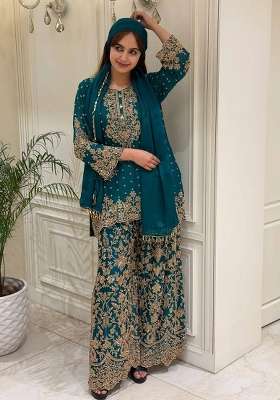 Rama Embroidery Georgette Palazzo Set