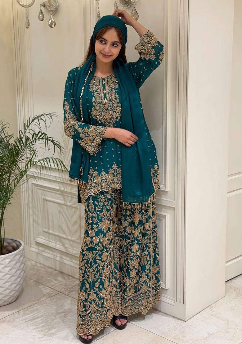 Rama Embroidery Georgette Palazzo Set - Indya