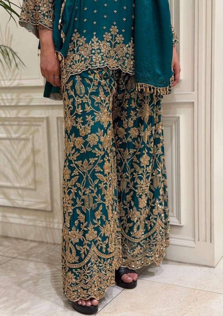 Rama Embroidery Georgette Palazzo Set - Indya