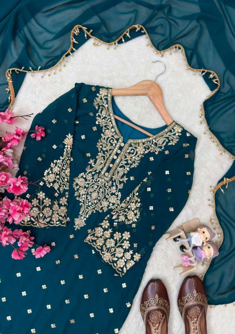 Rama Embroidery Georgette Palazzo Set - Indya