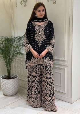Black Embroidery Georgette Palazzo Set