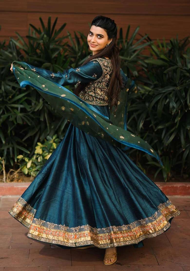 Rama Embroidery Silk Gown Set - Indya