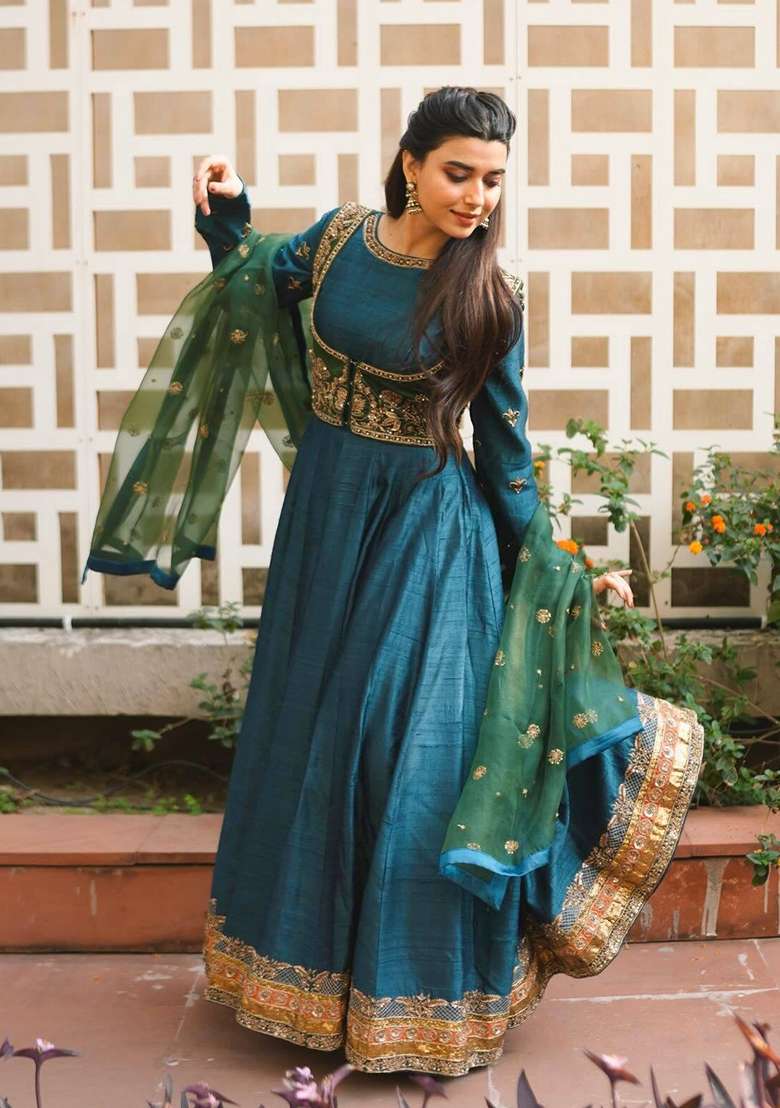 Rama Embroidery Silk Gown Set - Indya