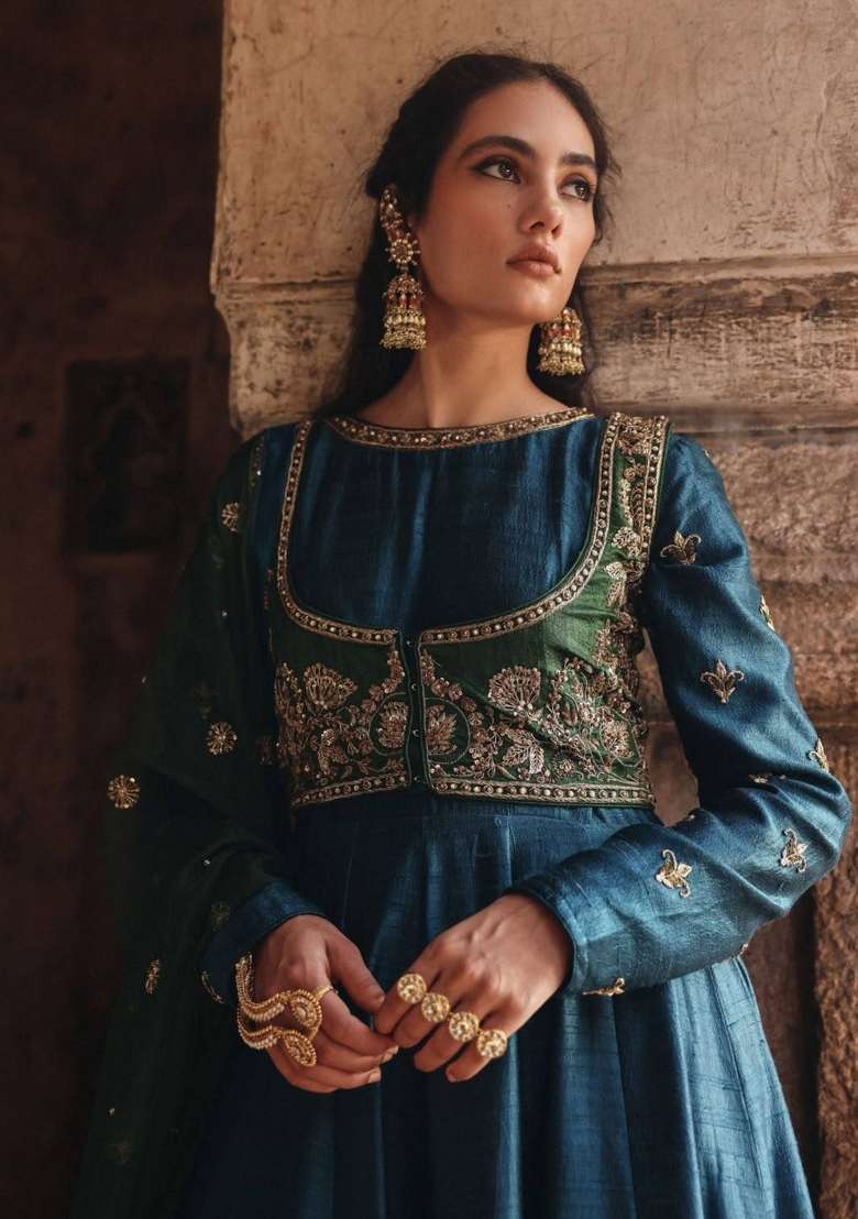Rama Embroidery Silk Gown Set - Indya