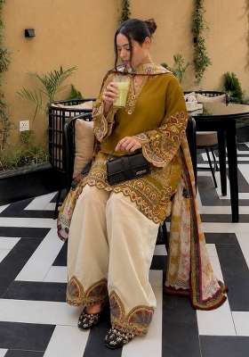 Mustard Embroidery Silk Palazzo Set