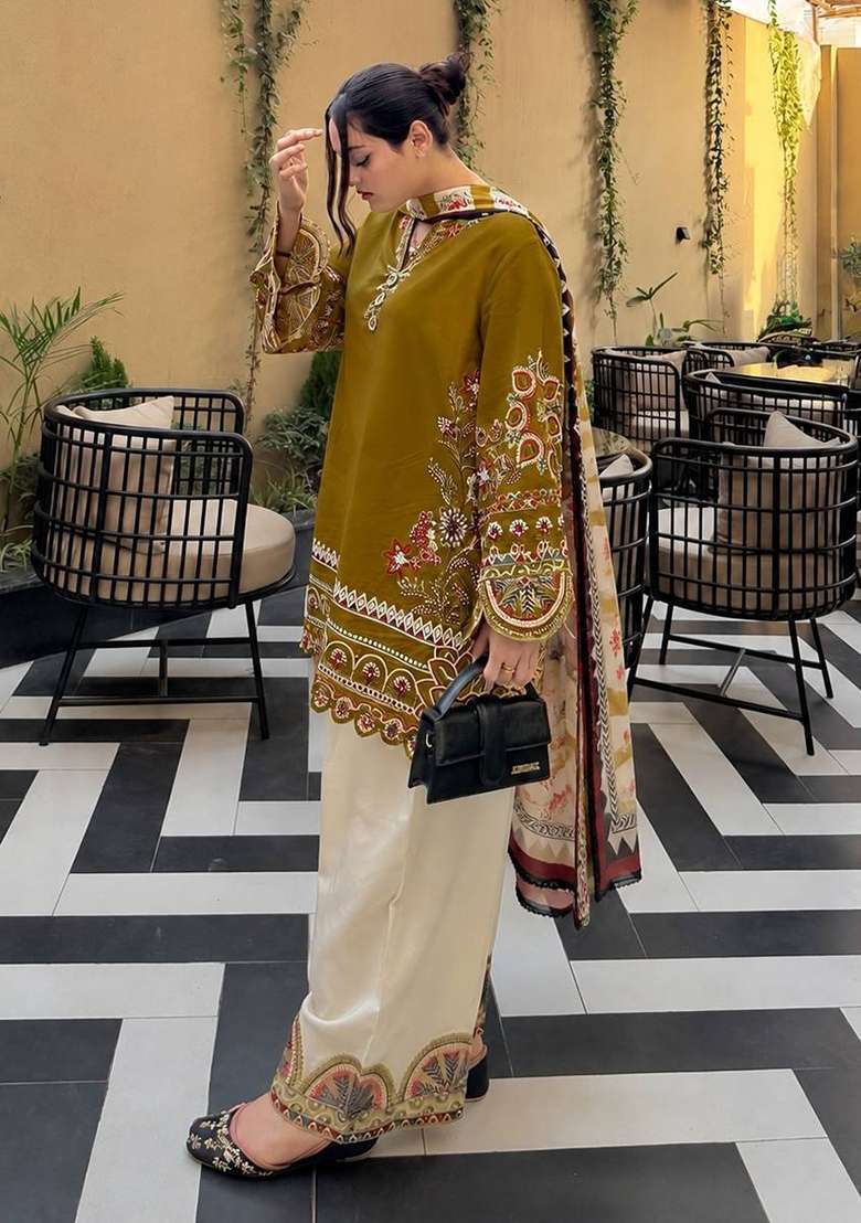 Mustard Embroidery Silk Palazzo Set - Indya