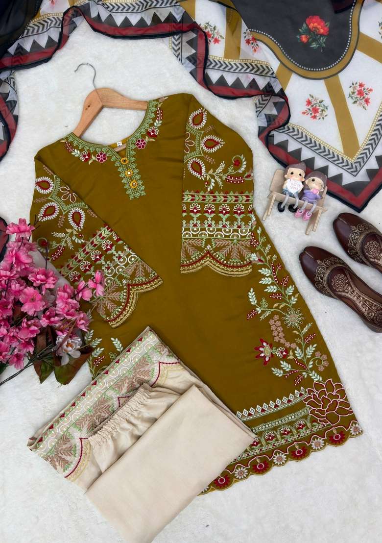 Mustard Embroidery Silk Palazzo Set - Indya