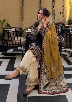 Black Embroidery Silk Palazzo Set