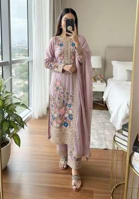 Pink Embroidery Silk Palazzo Set