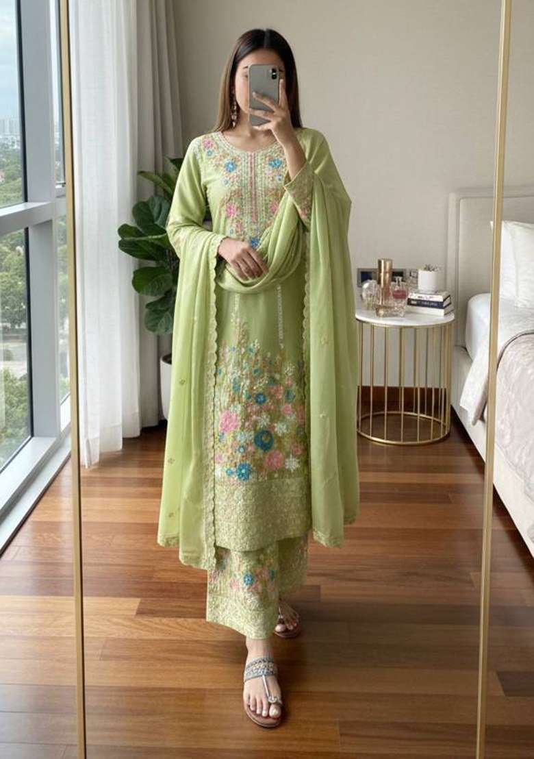 Perrot Embroidery Silk Palazzo Set - Indya