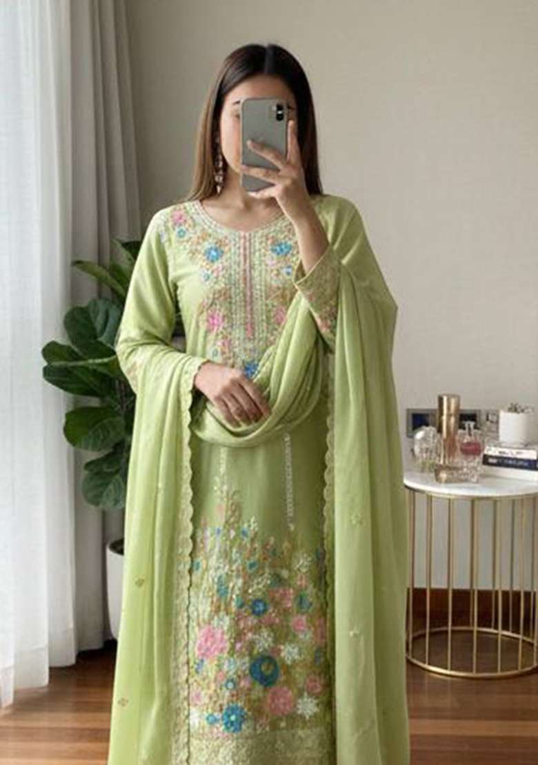 Perrot Embroidery Silk Palazzo Set - Indya