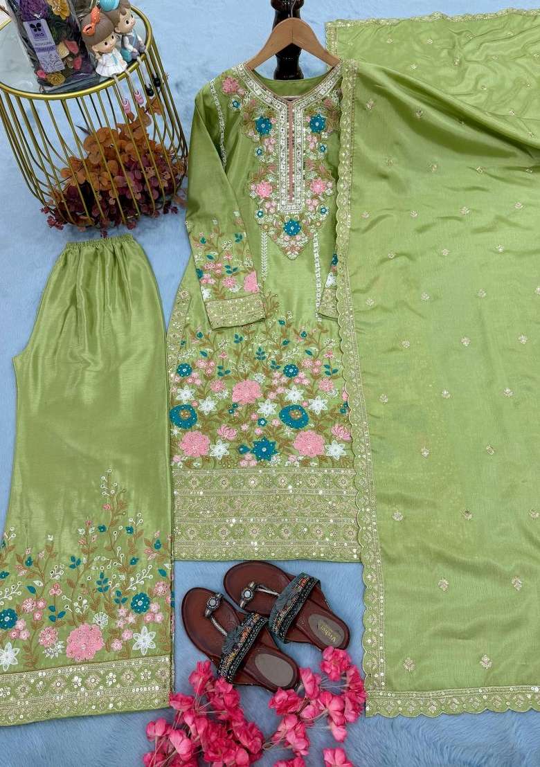 Perrot Embroidery Silk Palazzo Set - Indya