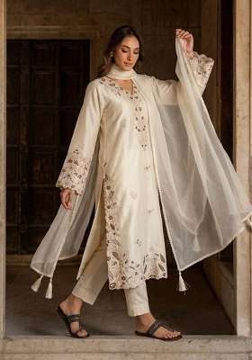 White Embroidery Roman Glass Palazzo Set