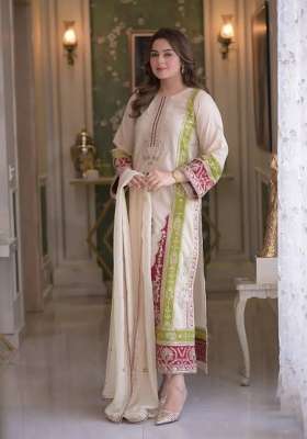 Off White Embroidery Silk Palazzo Set