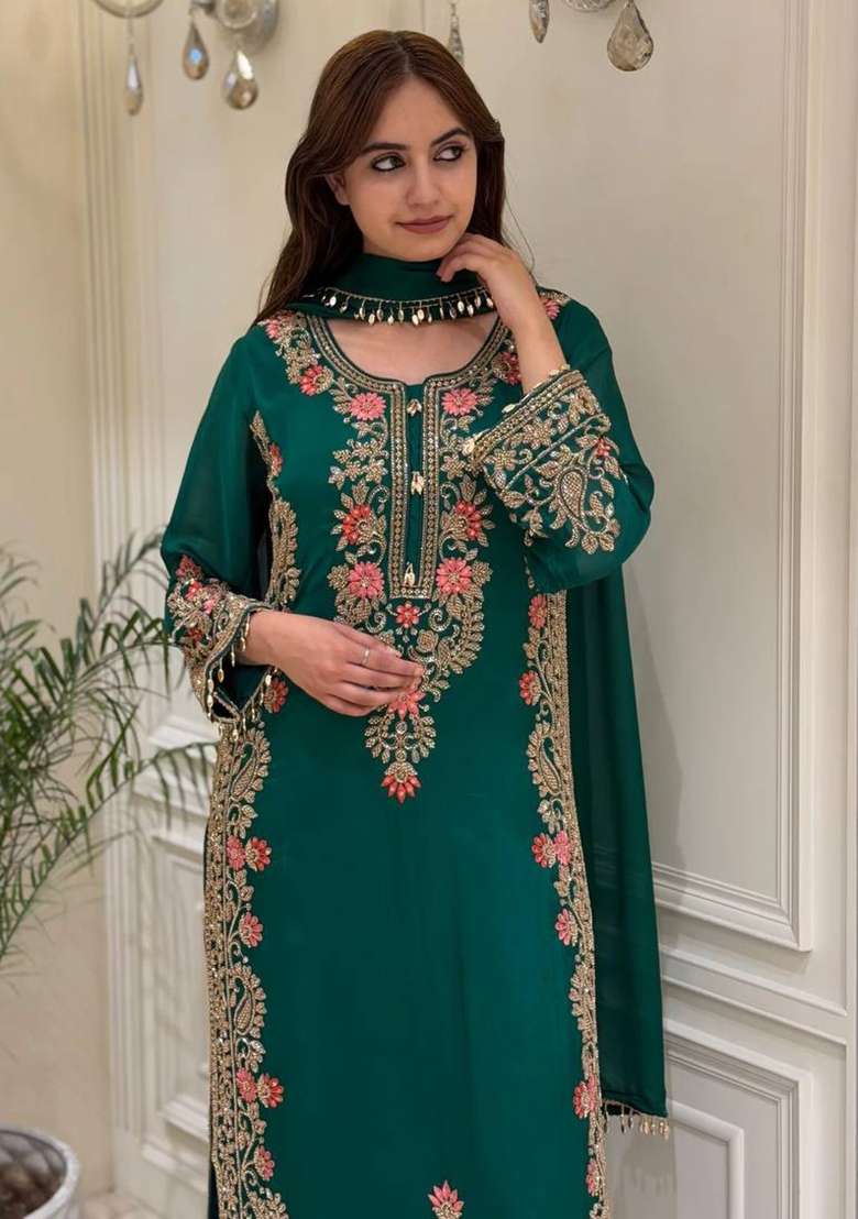 Rama Embroidery Georgette Palazzo Set - Indya