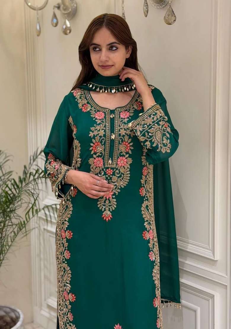 Rama Embroidery Georgette Palazzo Set - Indya
