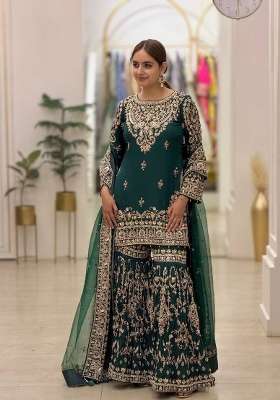 Green Embroidery Georgette Palazzo Set