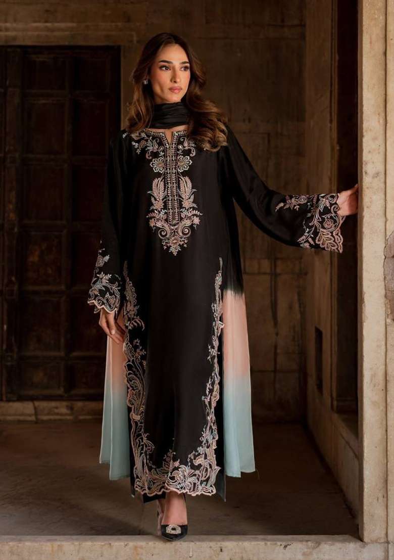 Black Embroidery Satin Palazzo Set - Indya
