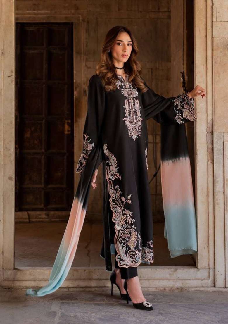Black Embroidery Satin Palazzo Set - Indya