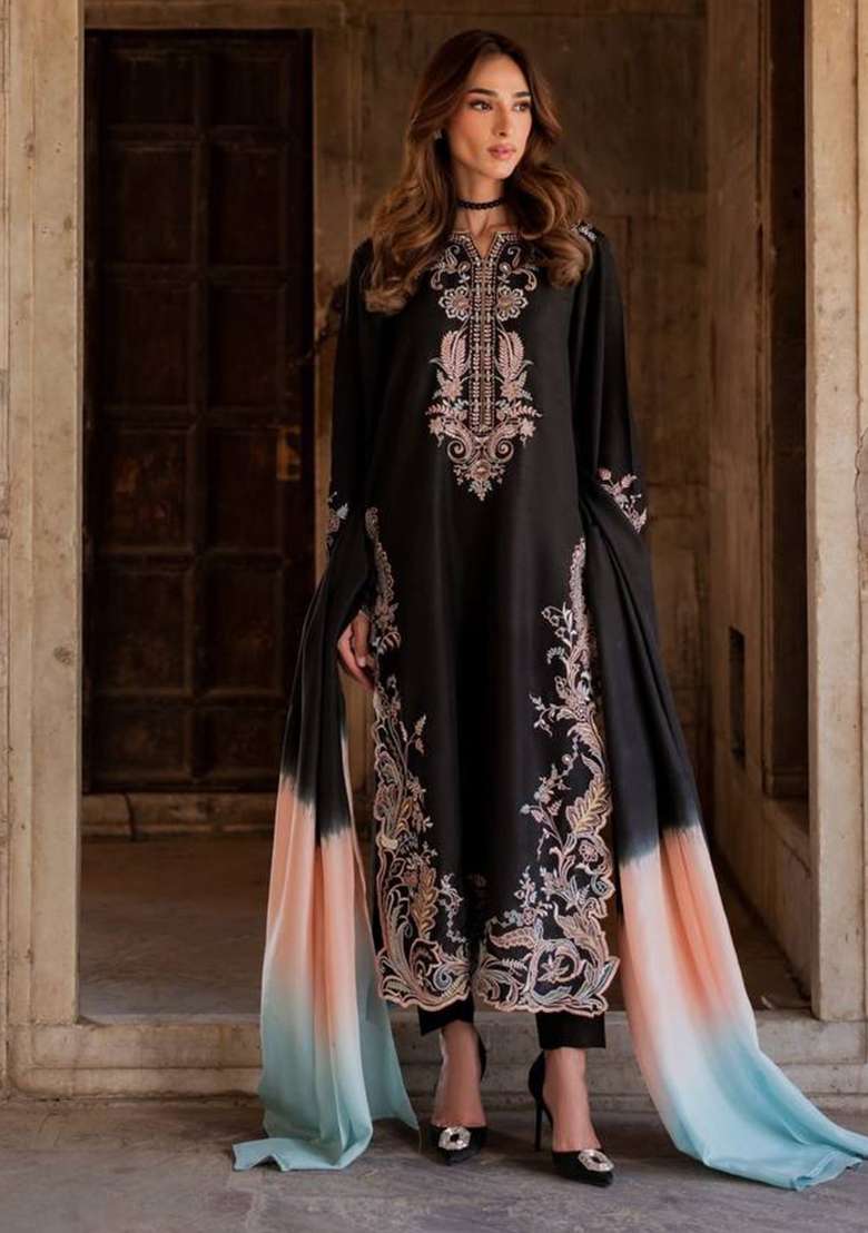 Black Embroidery Satin Palazzo Set - Indya